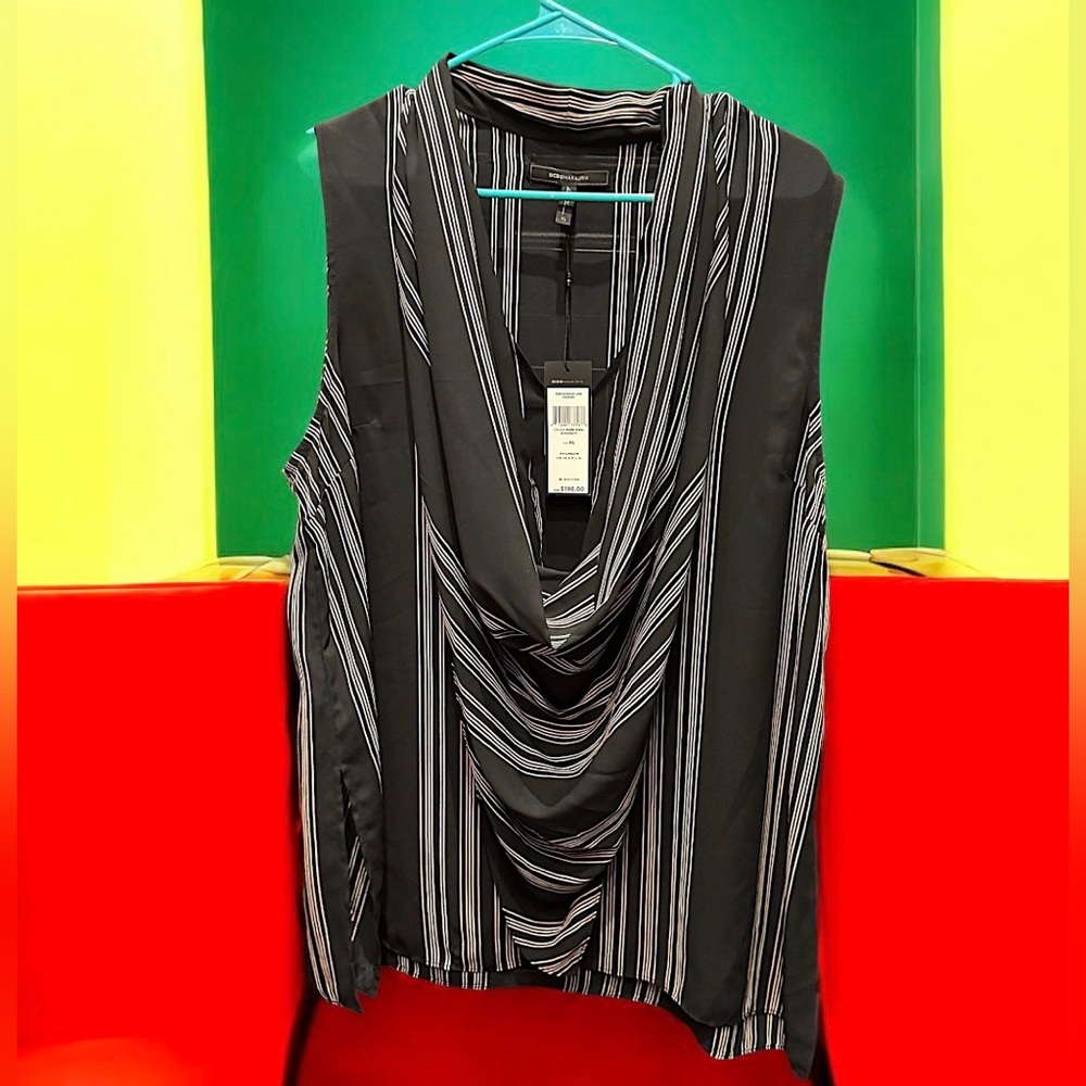 BCBG Black and White Striped Blouse XL